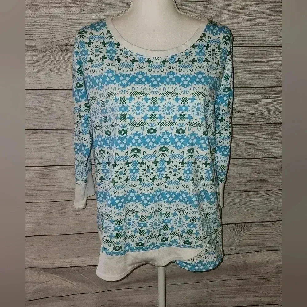 Fresh Produce 3/4 Sleeve Patterned Top Size Medium